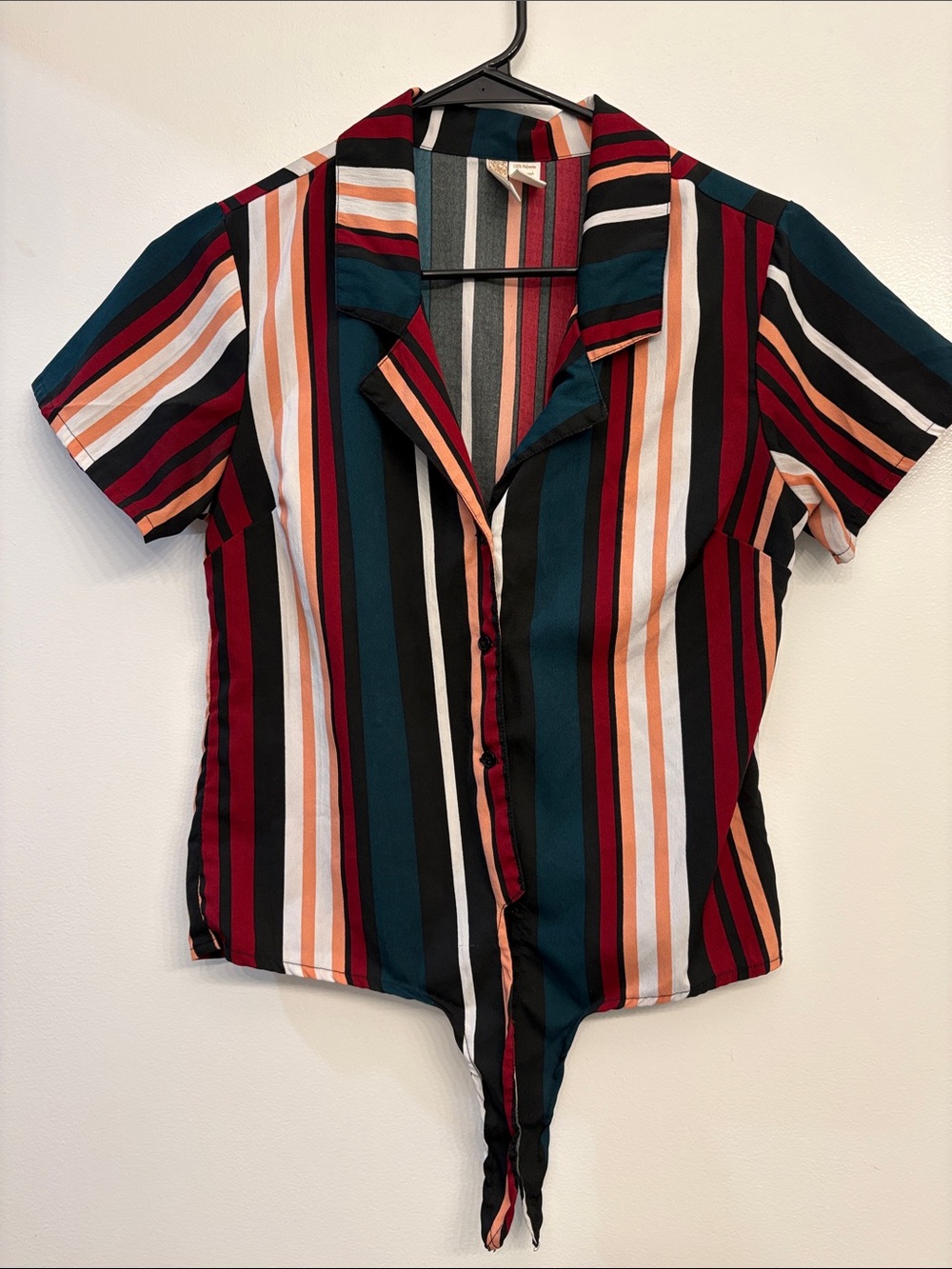 Japna Multicolor Vertical Stripe Tie-Front Button Shirt
